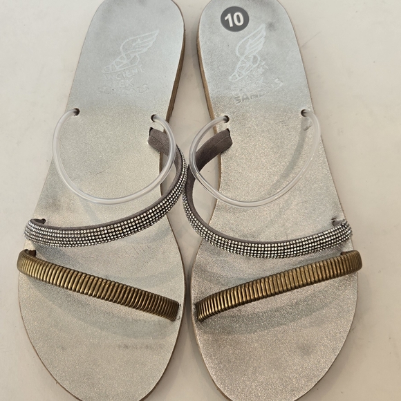 Ancient Greek Sandals Silver and Gold Strappy Sandals - Picture 1 of 5